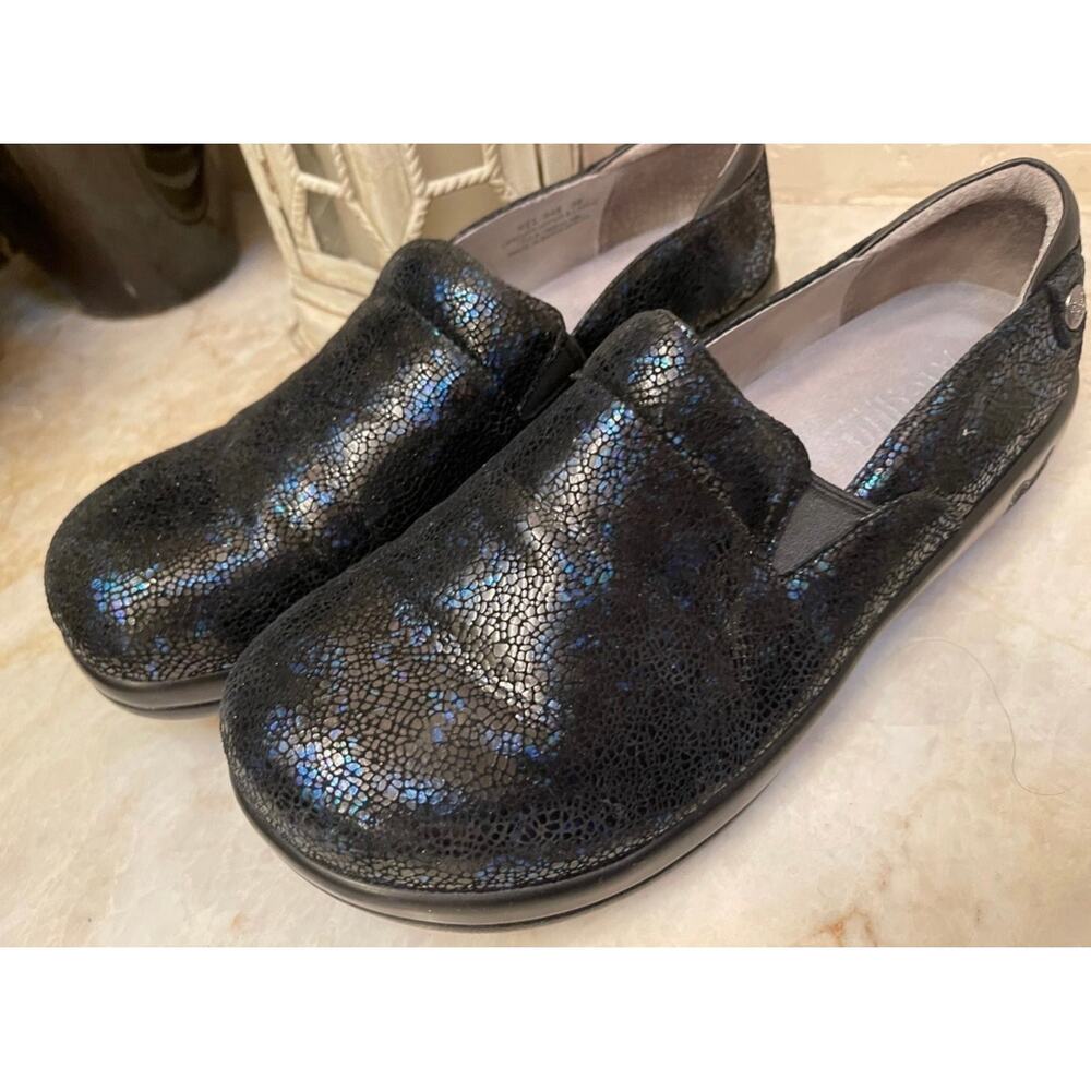 Alegria comfort shoes clogs black with blue sparkle Sz 39